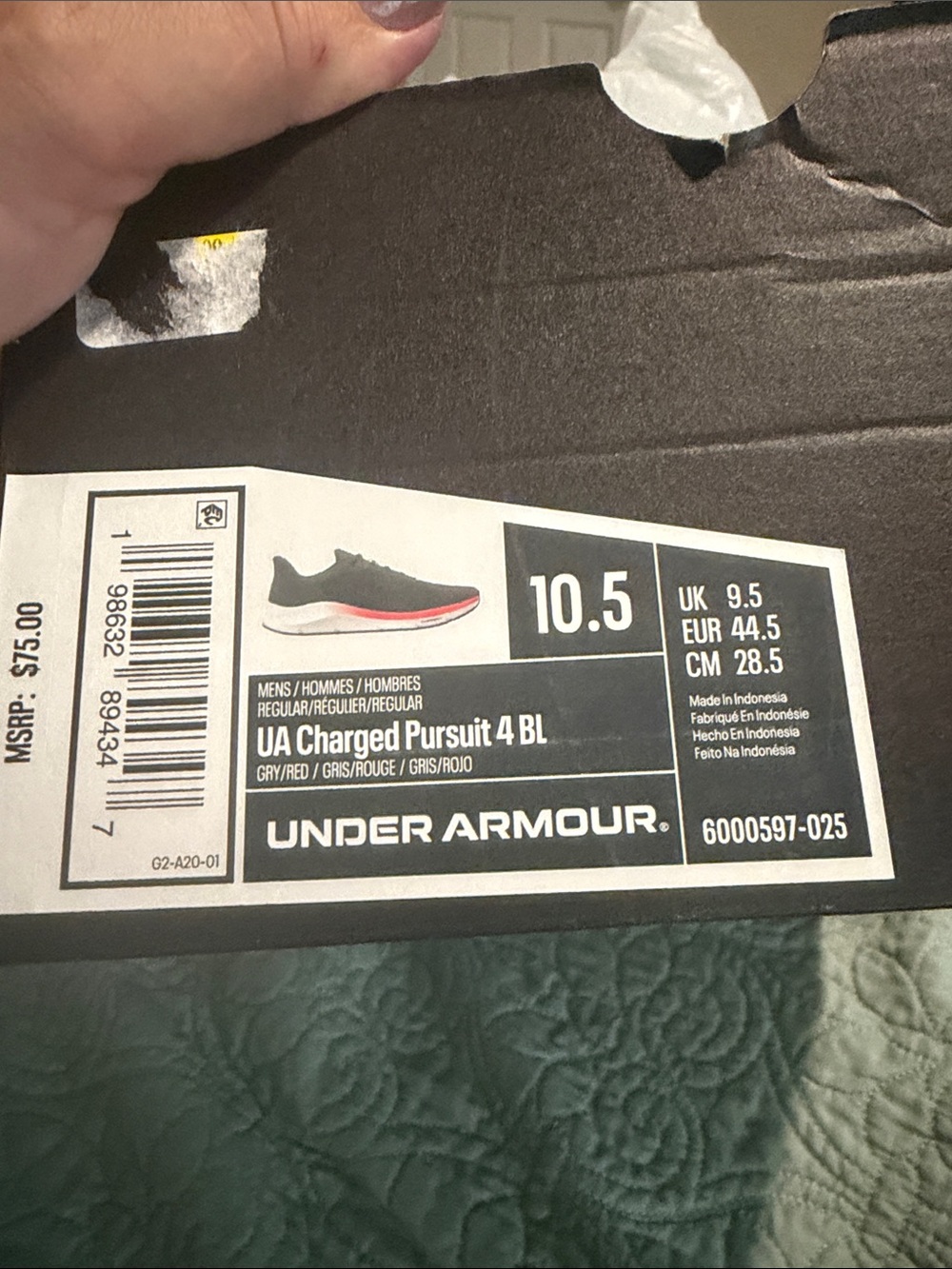 Under Armour Gray with Red Accent Charged Pursuit 4 Running Shoes - Mens 10.5 - Picture 2 of 3